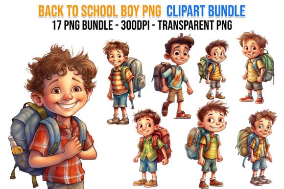 Back to School Boy Clipart Bundle PNG