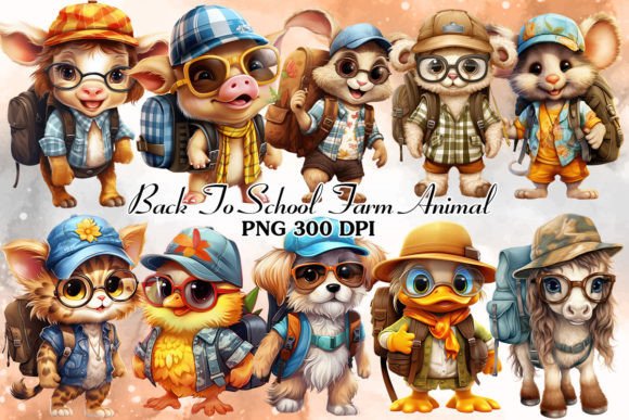 Back to School Farm Animal Clipart: High-Resolution PNGs for Creative Learning & Small Business Success