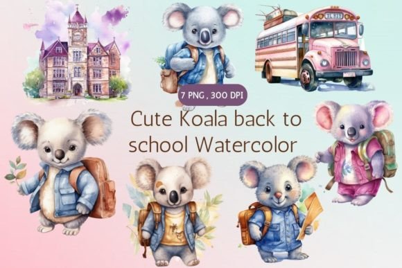 Cute Koala Back to School Watercolor
