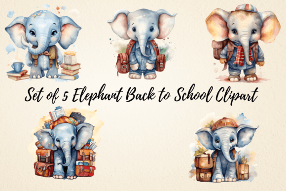 Elephant Back to School Clipart Bundle