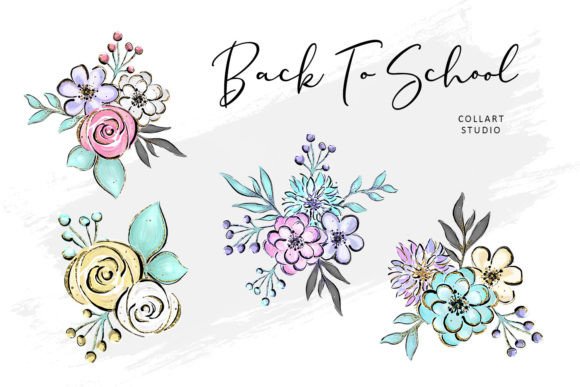 Floral Set, Back to School, Colorful: Hand-Drawn Art for Creative Freedom