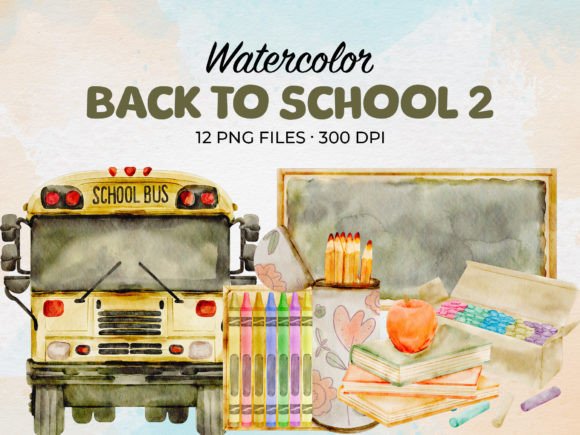 Watercolor Back to School 2 Clip Art